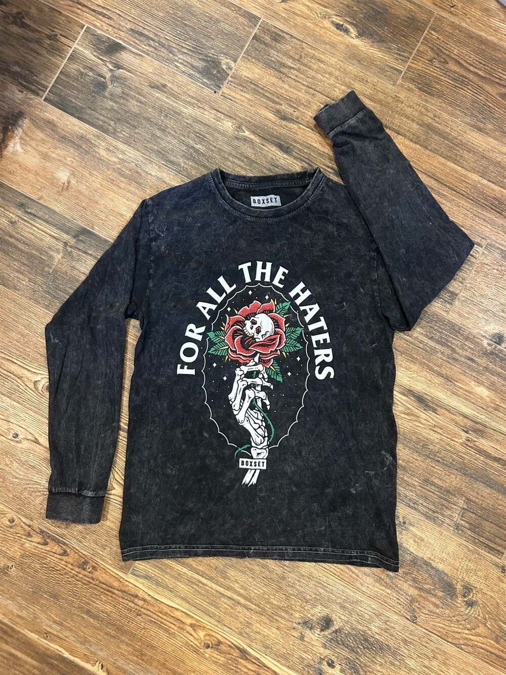 Boxset For All The Haters Mineral Wash Long Sleeve Graphic T-Shirt